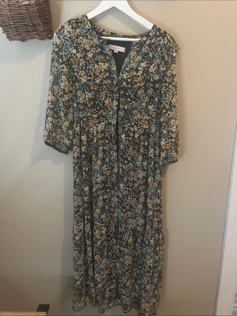 LOFT Teal & Mustard Floral Maxi Dress
